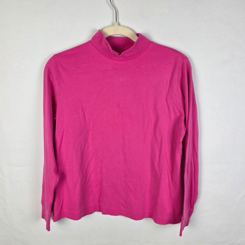 Lands End Womens Pink Mock Neck Long Sleeve Cotton Top Size Medium 10-12 RN62830